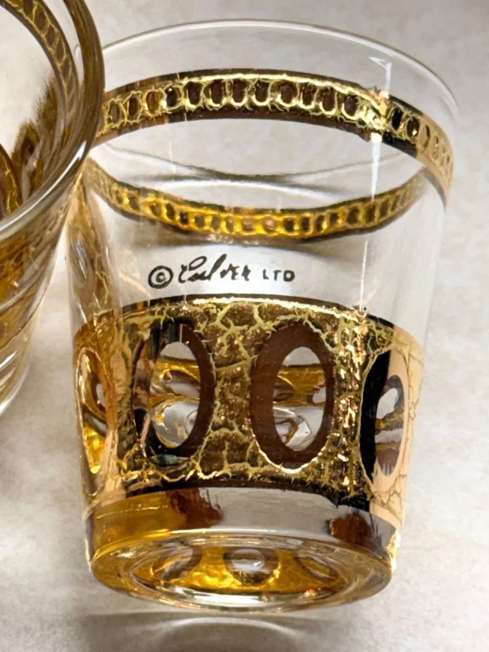 Culver Inc Antigua Carafe and Glasses Set (7) 22K Gold Mid Century